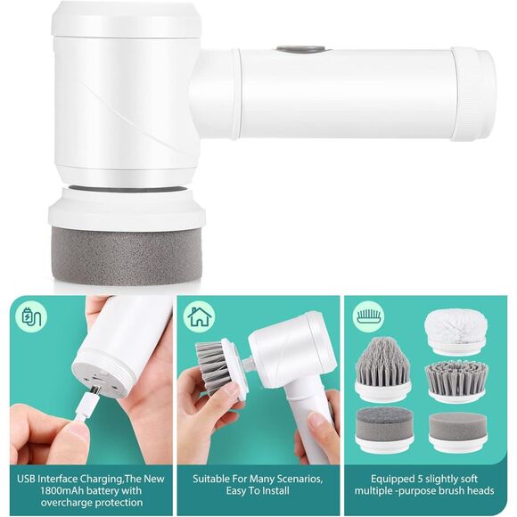 Zane Forest Electric Spin Scrubber – 5 Brush Heads, Cordless, Multi-Room Cleaner - Picture 4 of 12